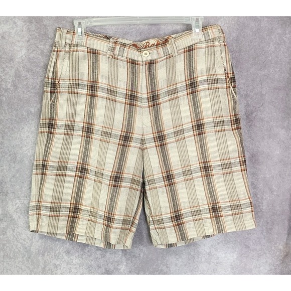 Tommy Bahama Other - Tommy Bahama Shorts Mens Size 36 Brown Tan Casual Plaid‎ Linen Blend 10" Inseam
